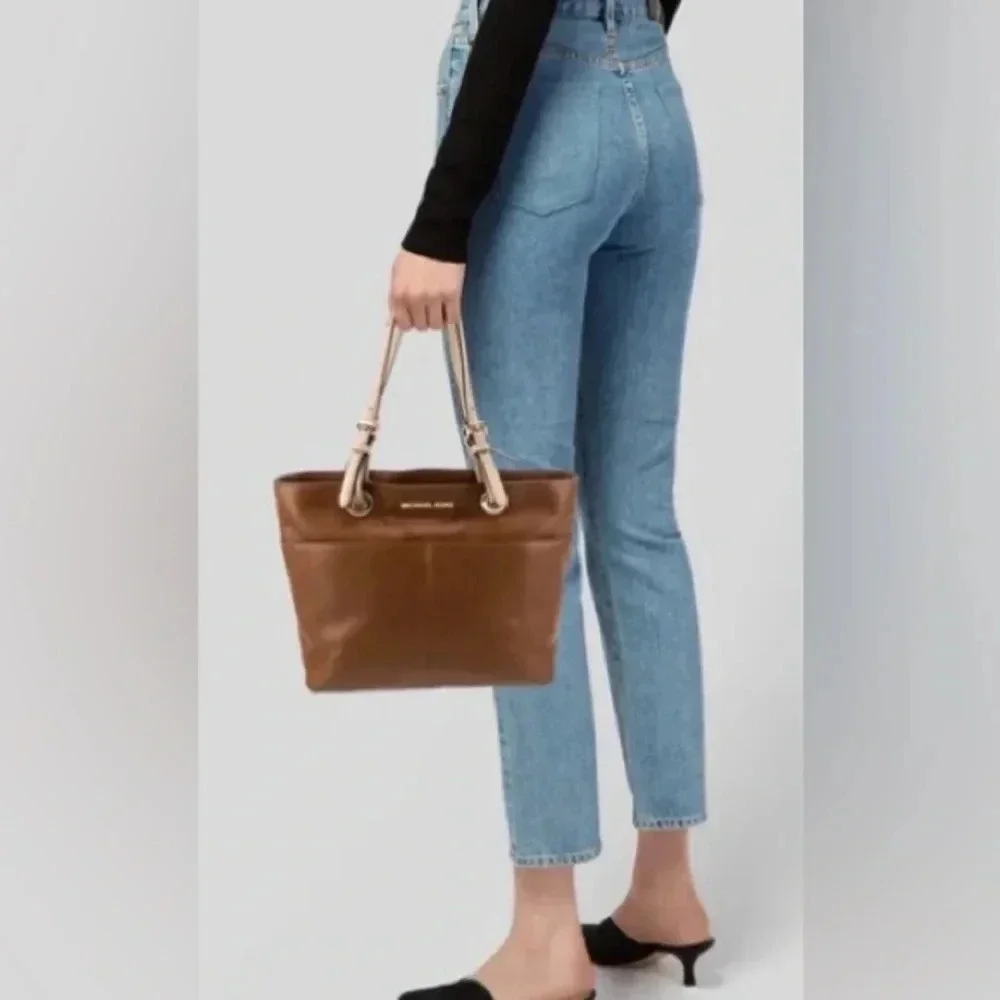 Michael Kors Women's Bedford Shoulder Tote Handbag Purse Medium Saddle Leather